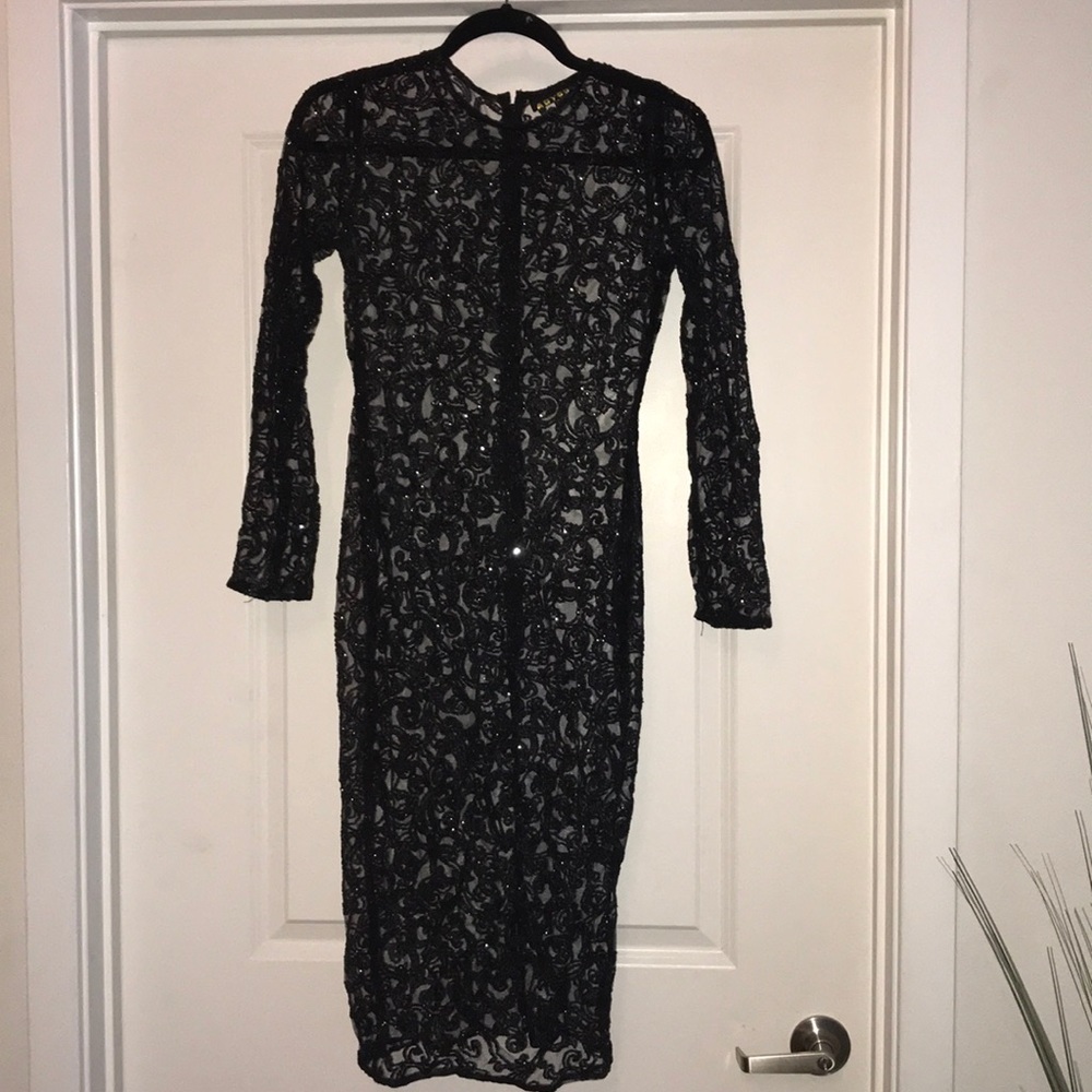 Black see through lace sparkle dress